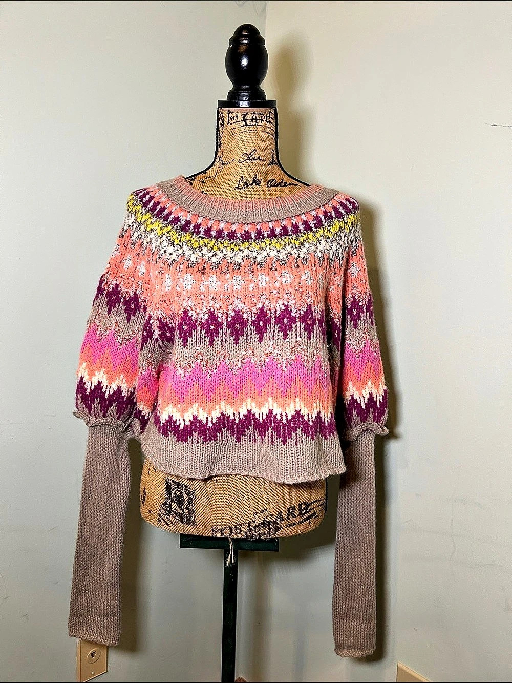 Free People Home For The Holidays Wool Blend Fairisle Pullover Sweater Pink S
